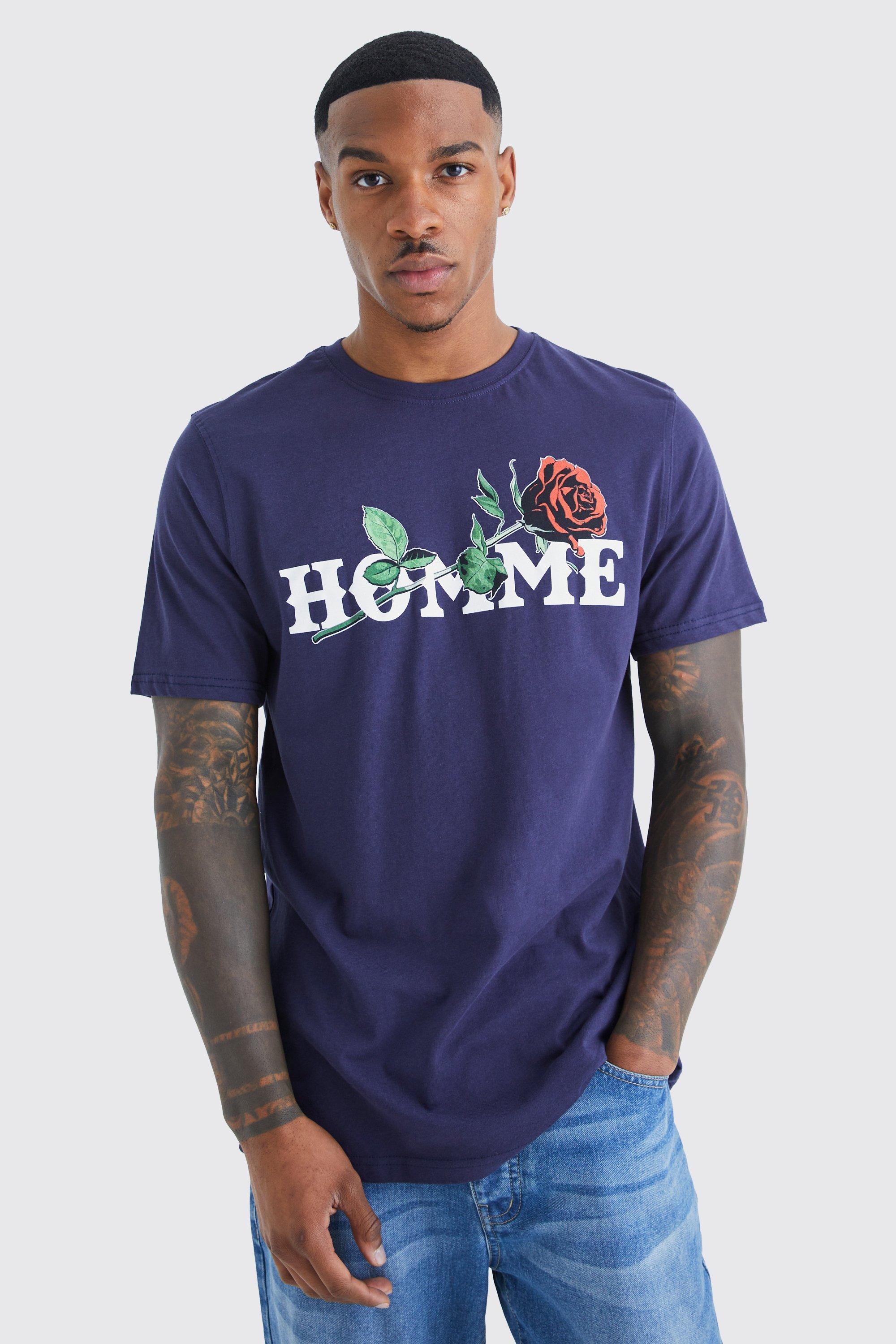 Homme Rose Print T shirt boohooMAN USA