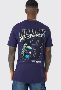 Navy Moto Racing Graphic T-shirt