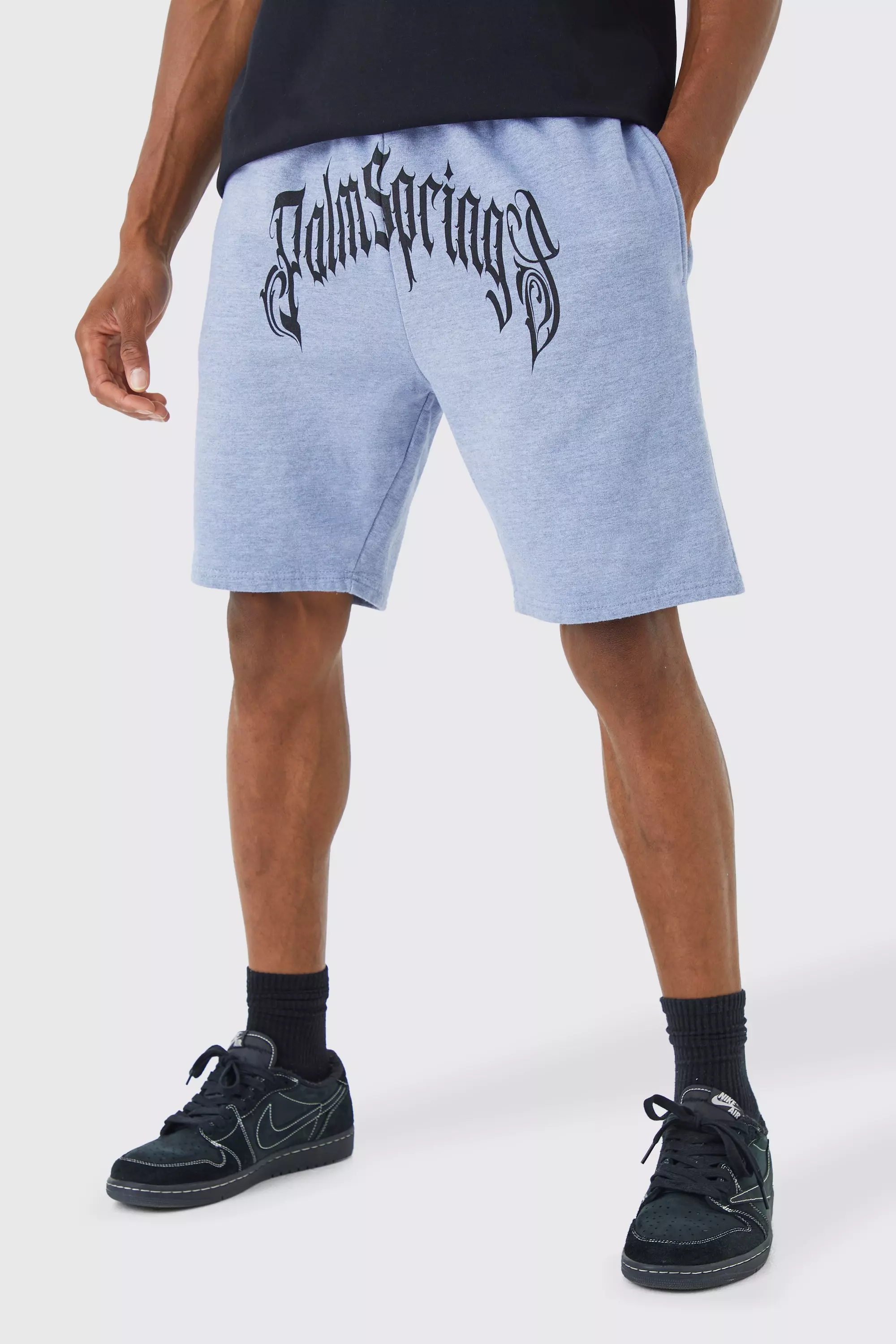 Blue Loose Fit Overdyed Palm Crotch Sweat Shorts