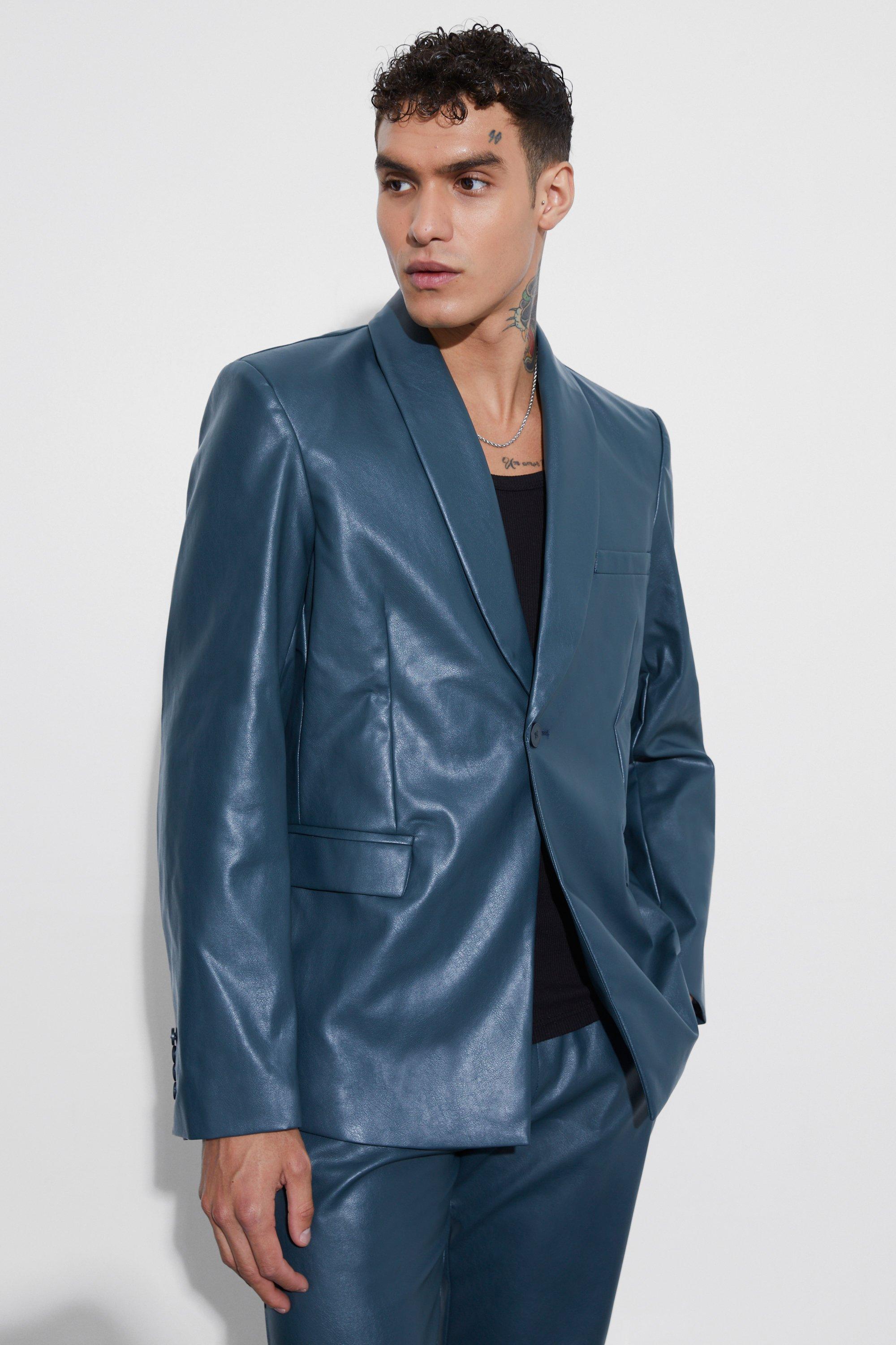 Oversize PU-Blazer mit Schal-Kragen, Teal