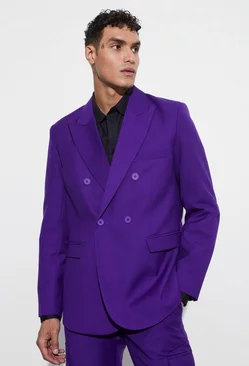 Relaxed Fit Double Breasted Blazer Purple