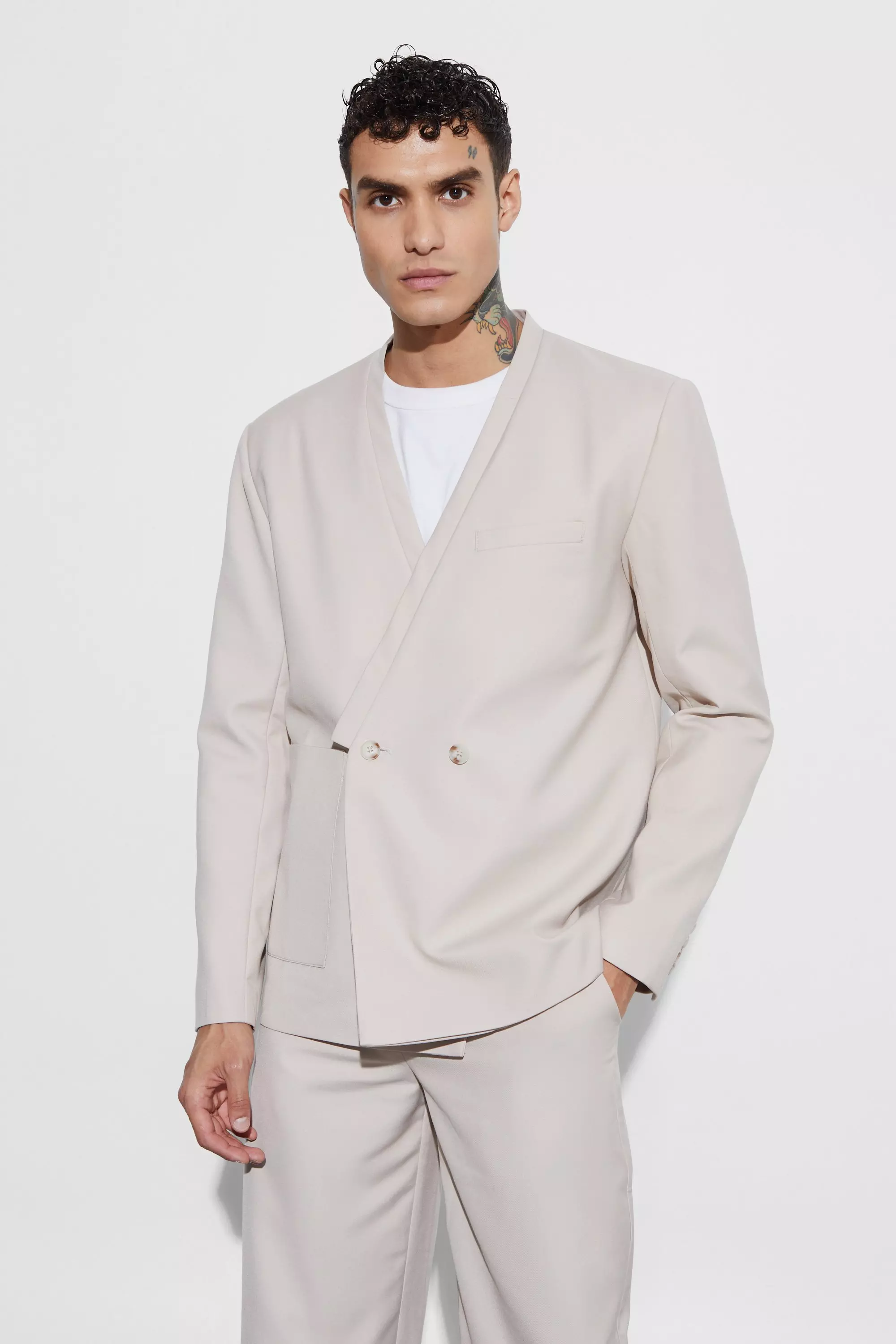 Collarless on sale blazer men