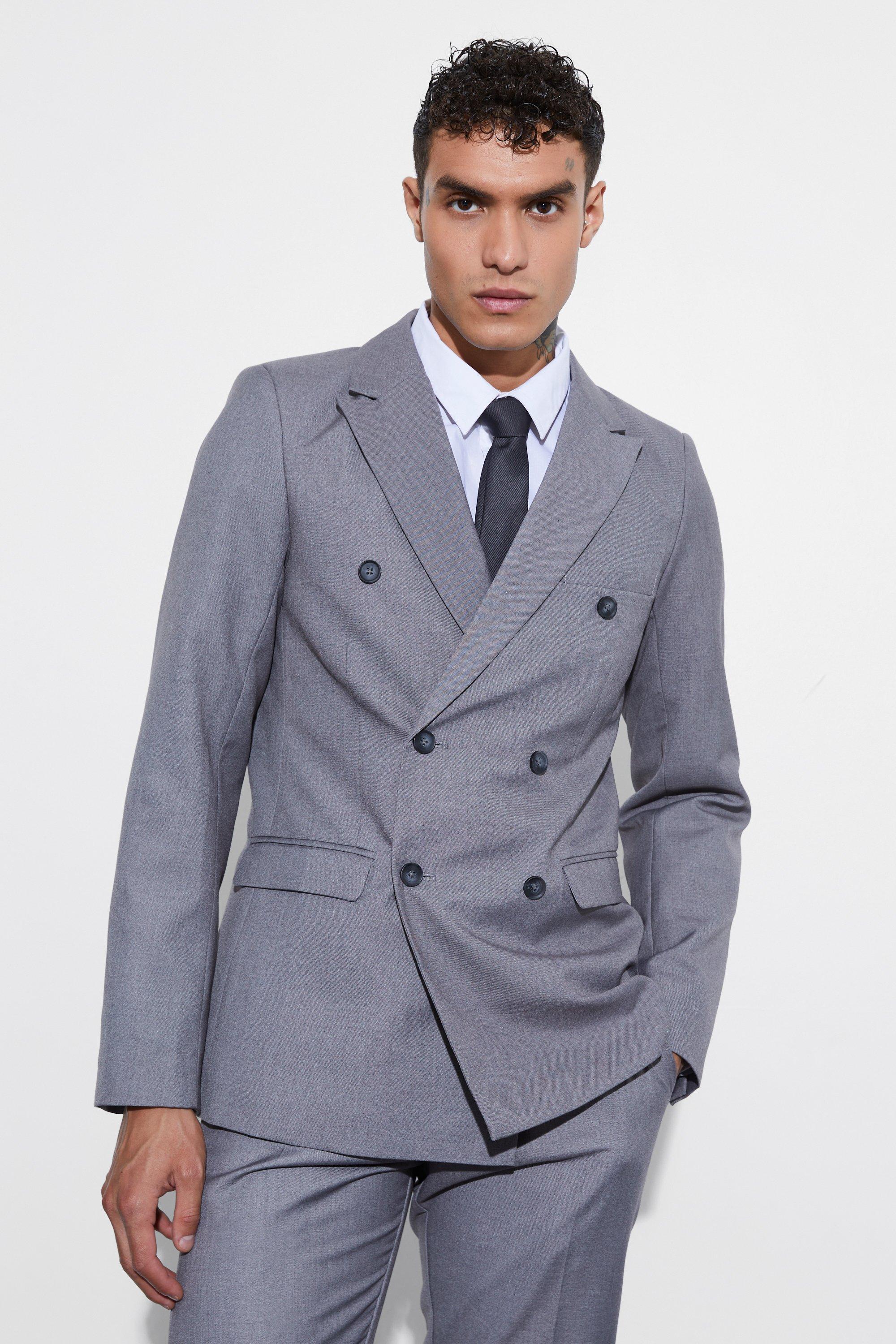 Grey marl Slim Fit Double Breasted Blazer