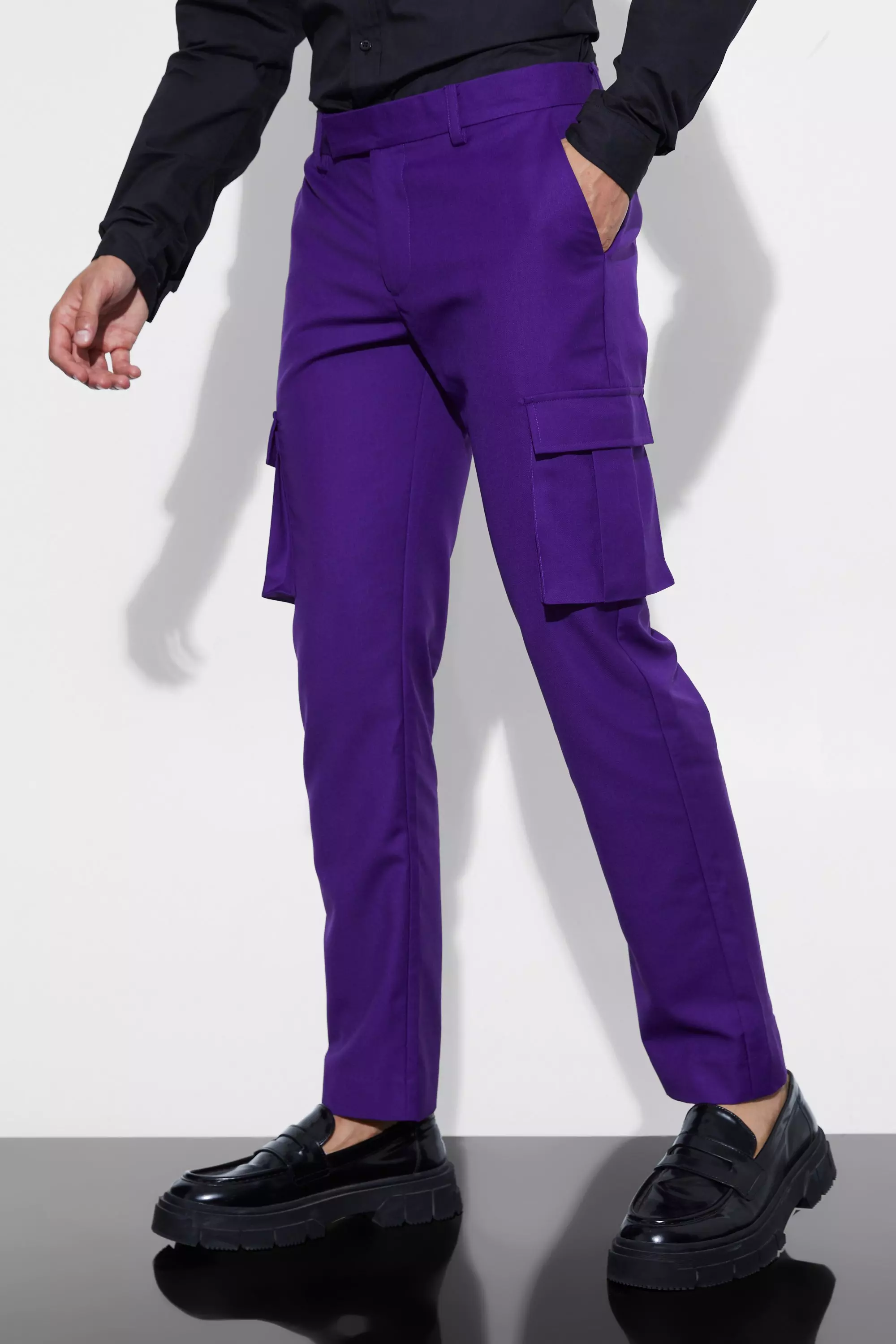 Slim Fit Tailored Cargo Pants Purple