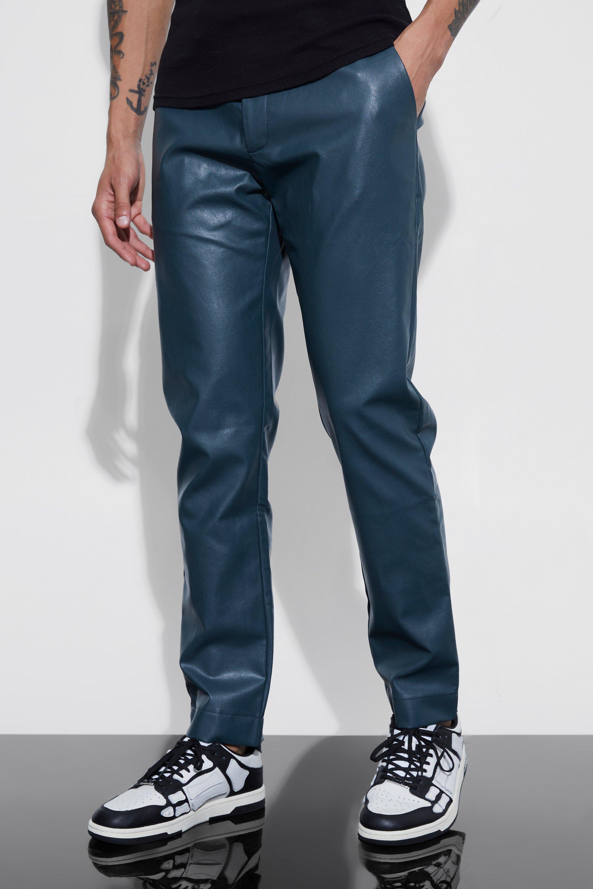 Teal Slim Fit Pu Pants