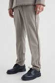 Brown Slim Fit Smart Plaid Pants With Distressing