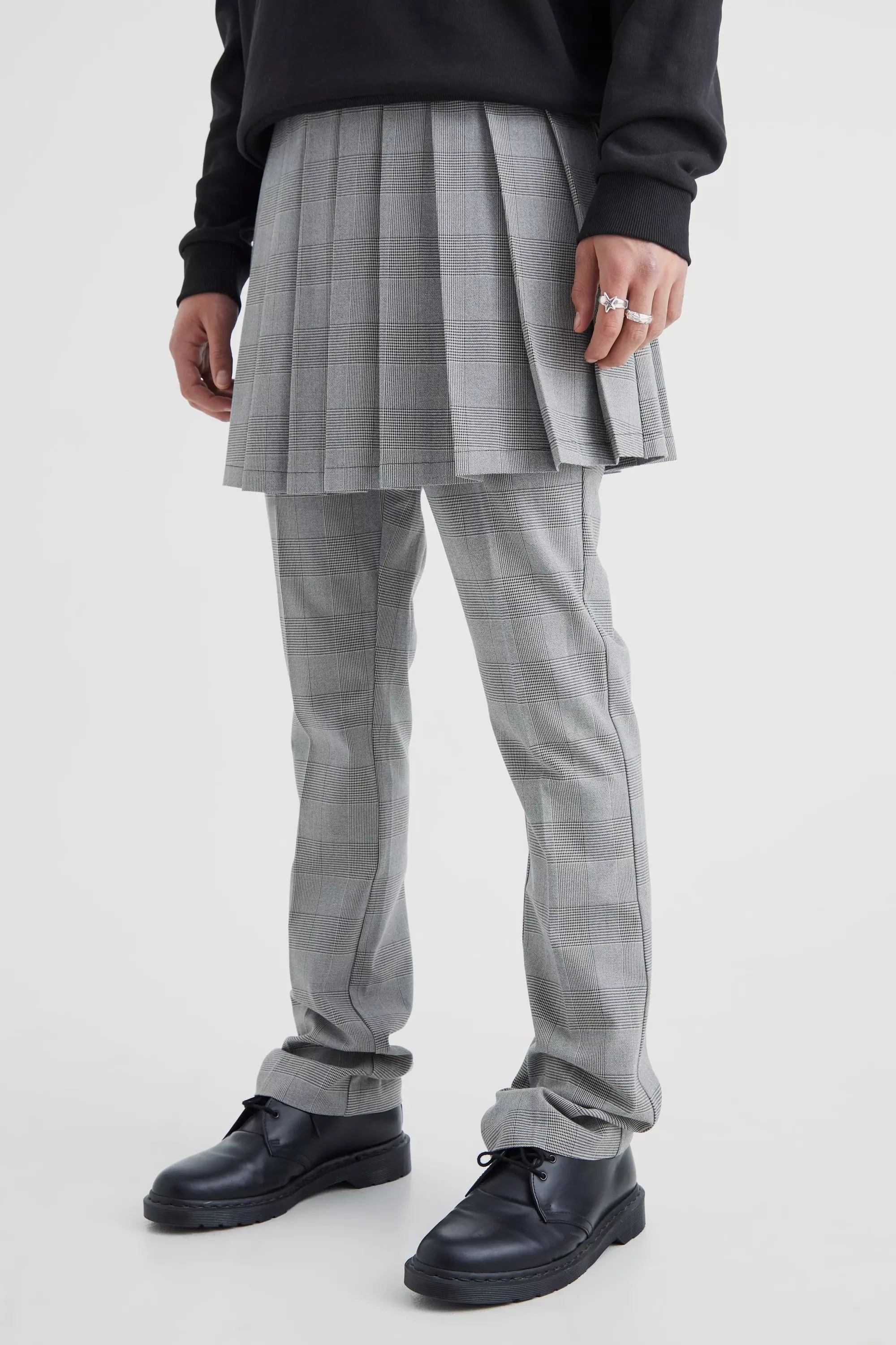 Grey Mid Length Pleated Pow Check Skirt alternative image
