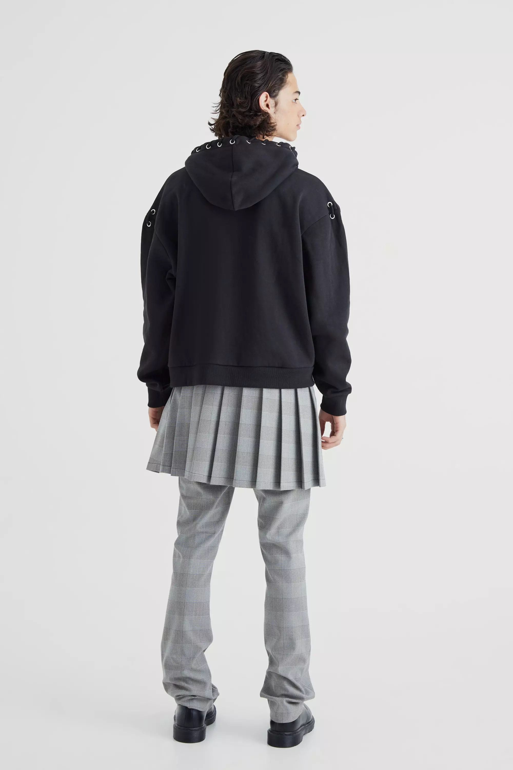 Grey Mid Length Pleated Pow Check Skirt alternative image