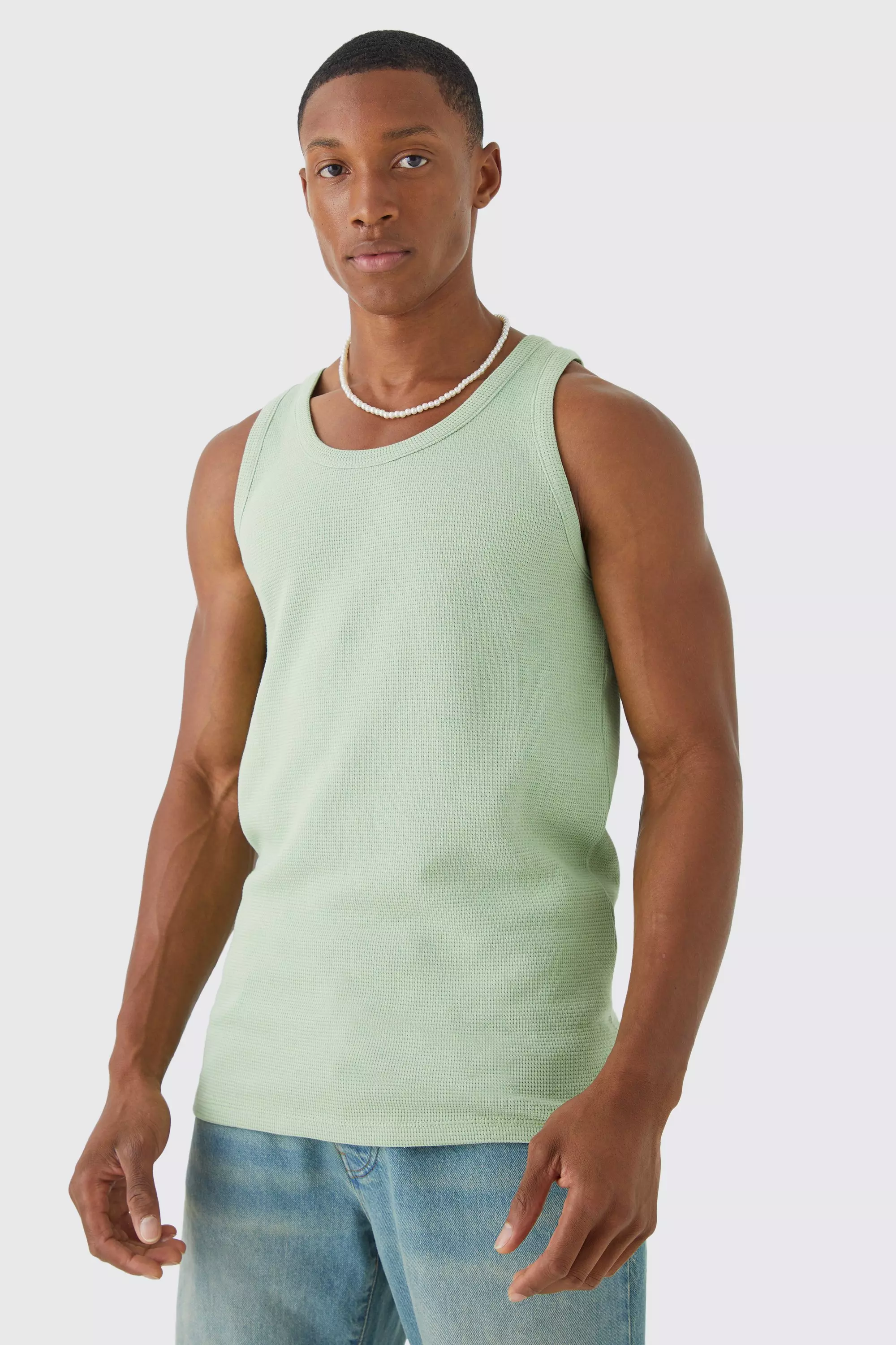 Slim Fit Waffle Vest Sage