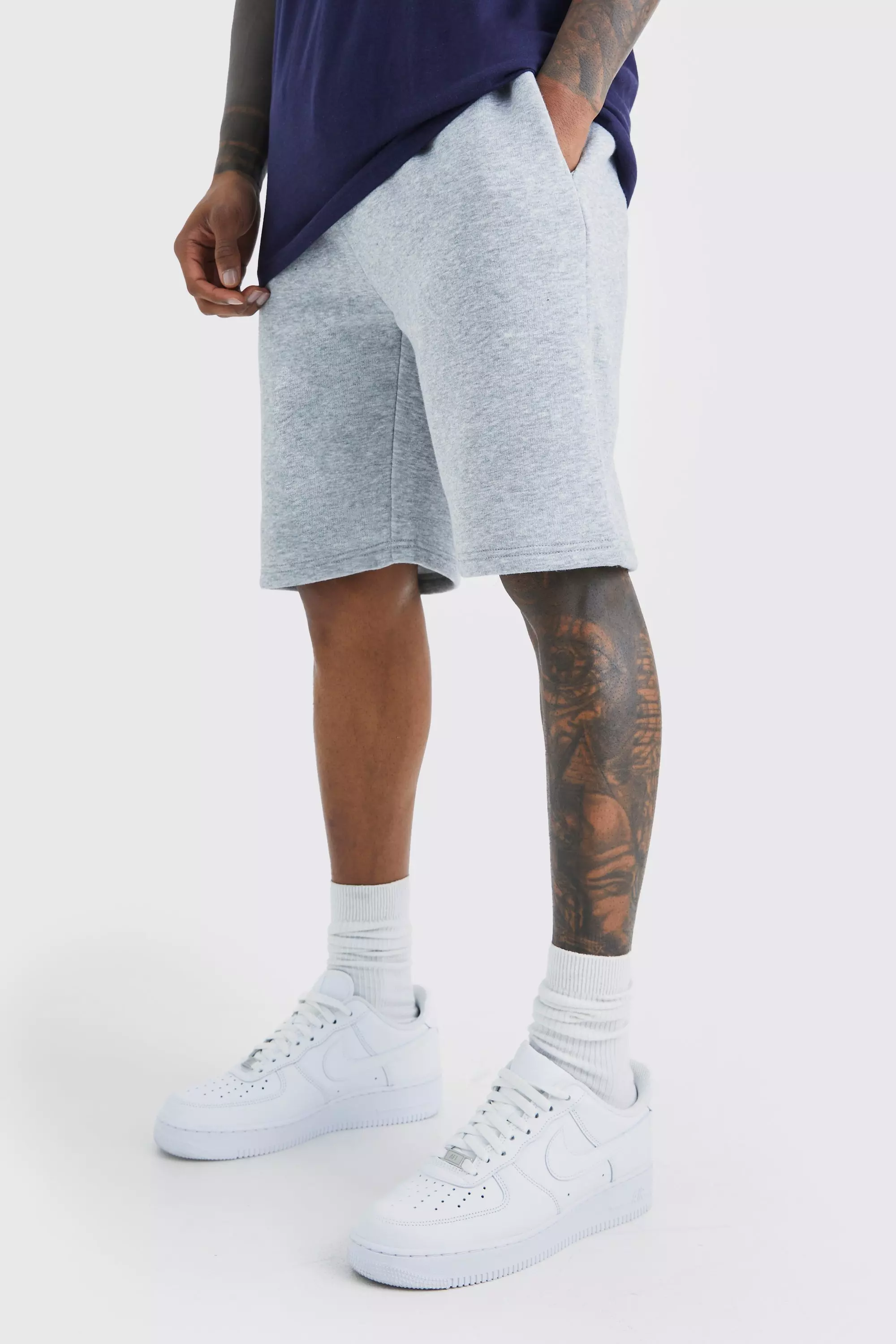 Slim Mid Length Sweat Shorts Grey marl