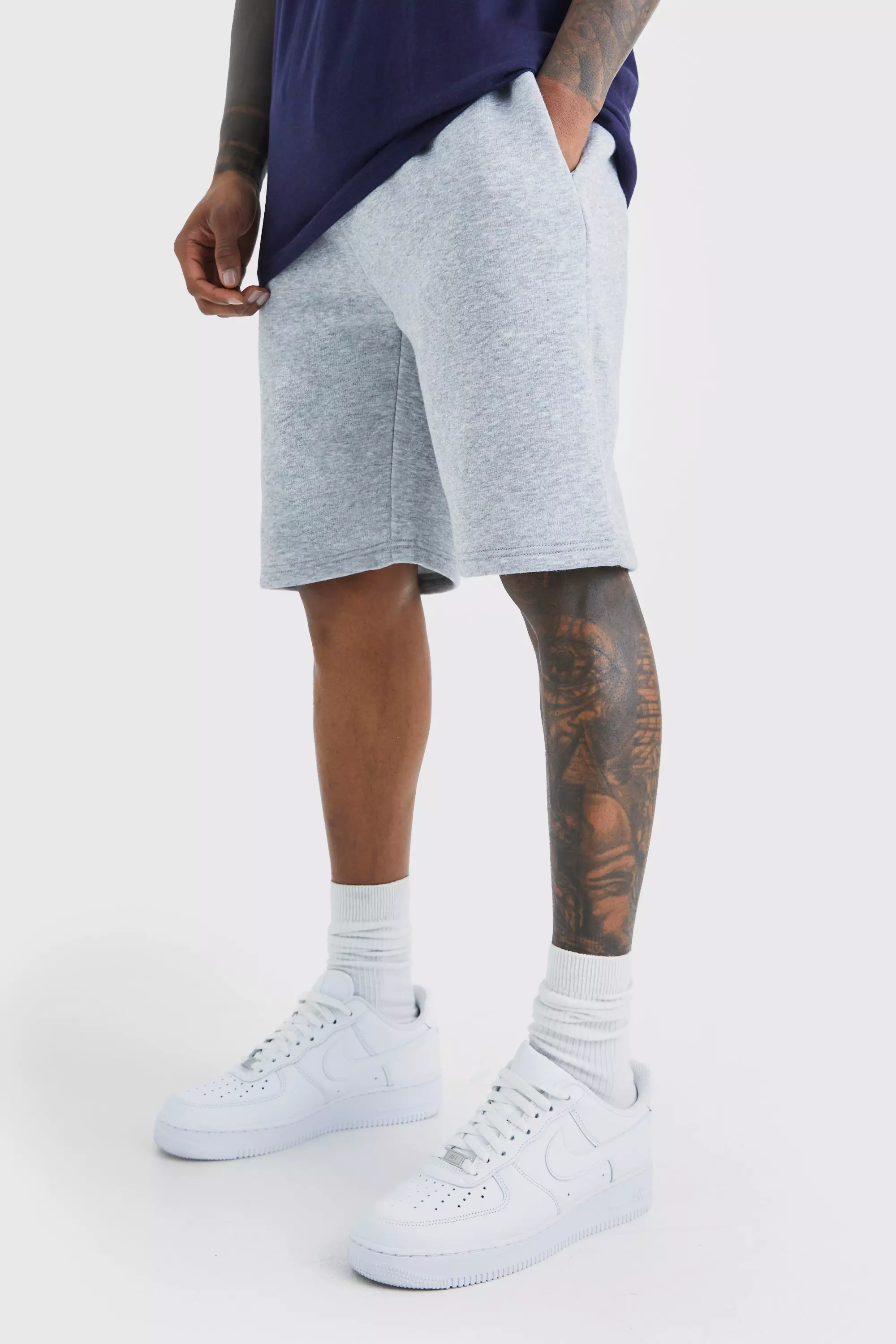 Grey Slim Mid Length Sweat Shorts