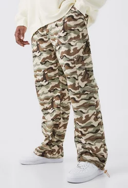 Plus Relaxed Cargo Pocket Camo Pants Sand