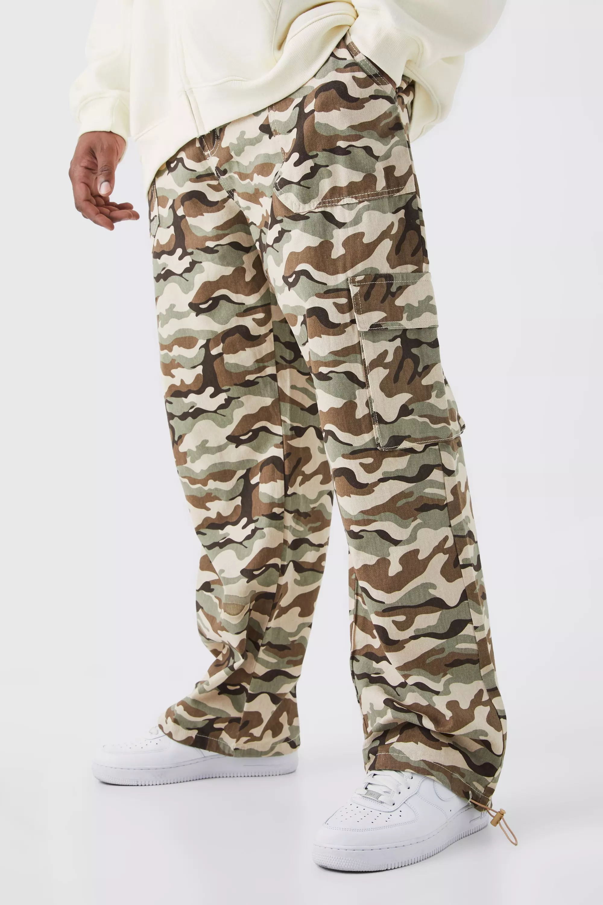Sand Beige Plus Relaxed Cargo Pocket Camo Pants