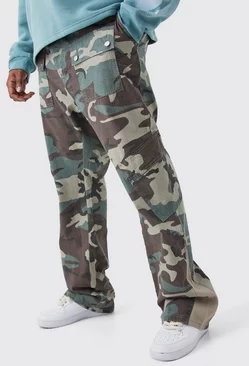 Chocolate Brown Plus Slim Stacked Gusset Flare Multi Cargo Camo Pants