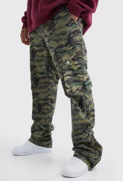 Khaki Plus Slim Stacked Zip Gusset Cargo Camo Ripstop Pants