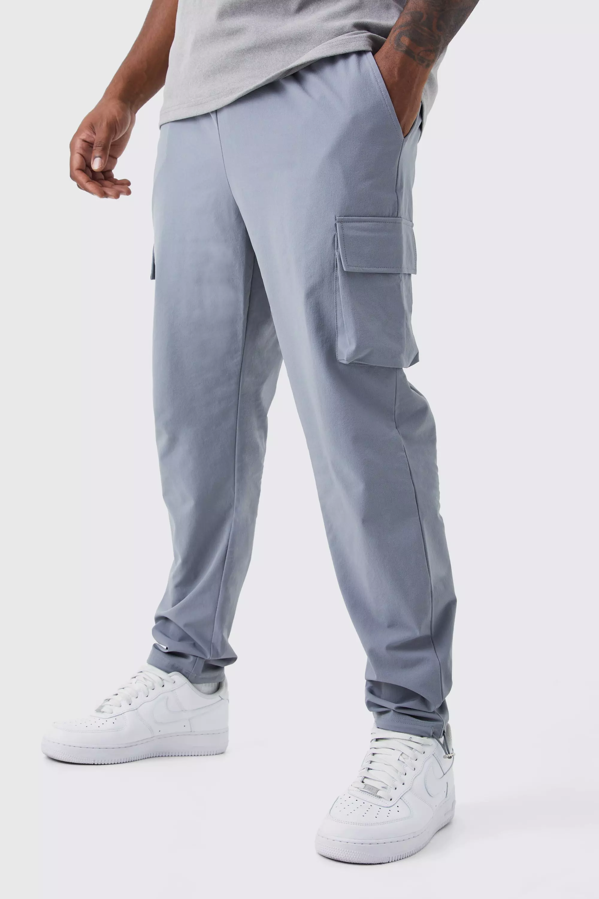 Grey Plus Elastic Lightweight Stretch Skinny Cargo Pants