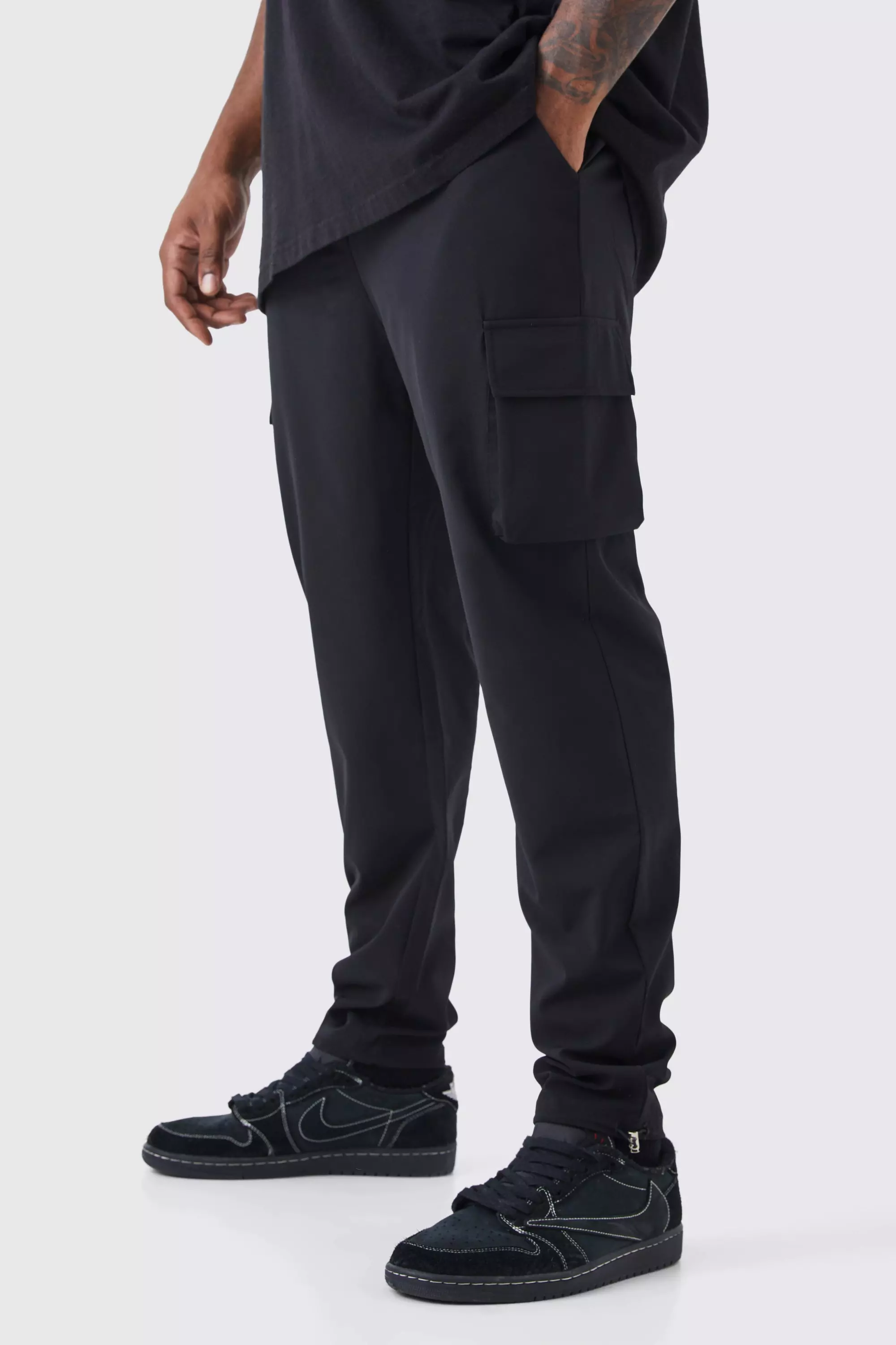 Plus Elastic Lightweight Stretch Skinny Cargo Pants Black