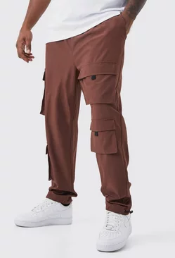 Chocolate Brown Plus Slim Multi Pocket Cargo Stretch Pants