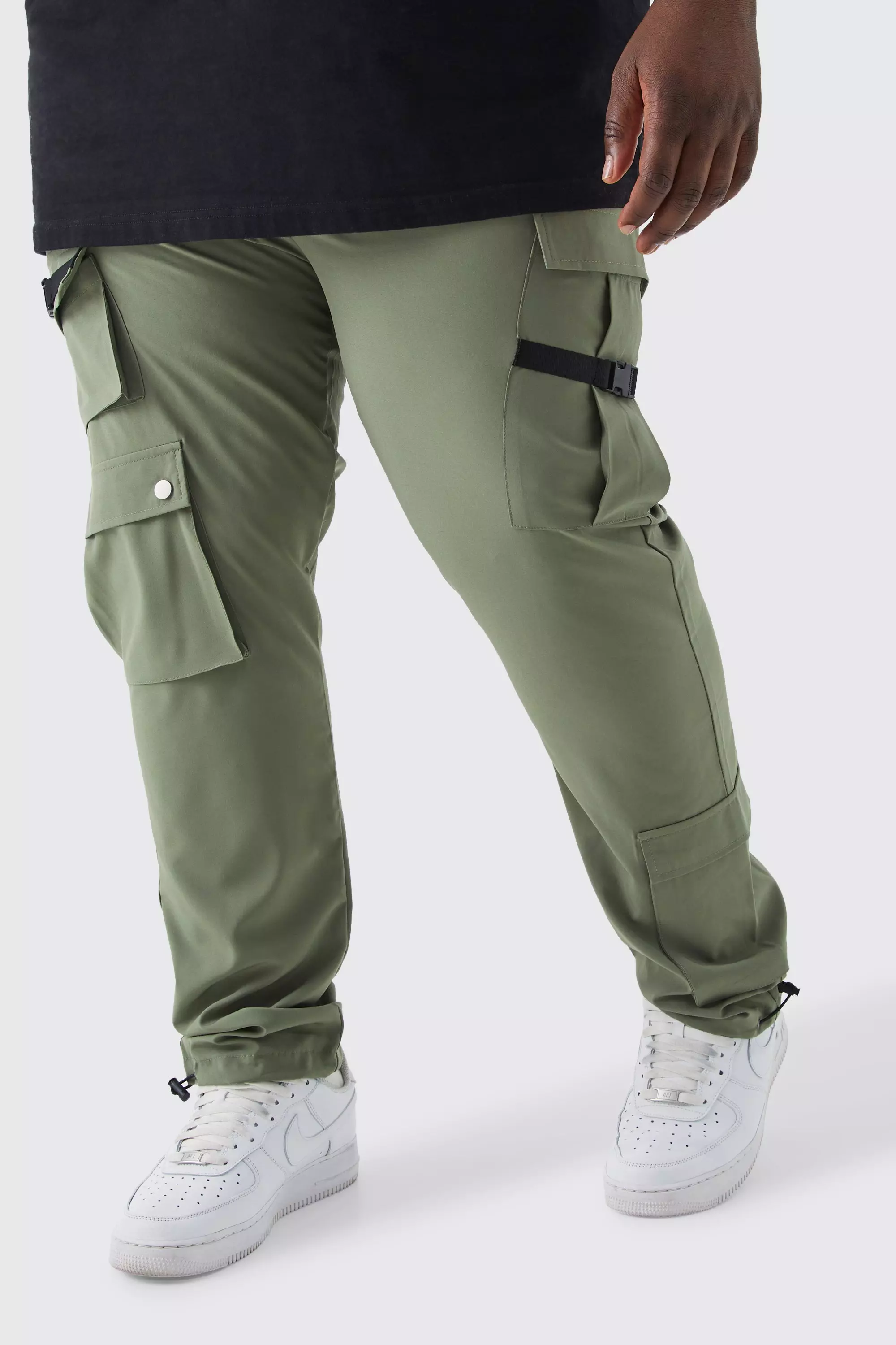 Plus Skinny Multi Pocket Cargo Buckle Pants Olive