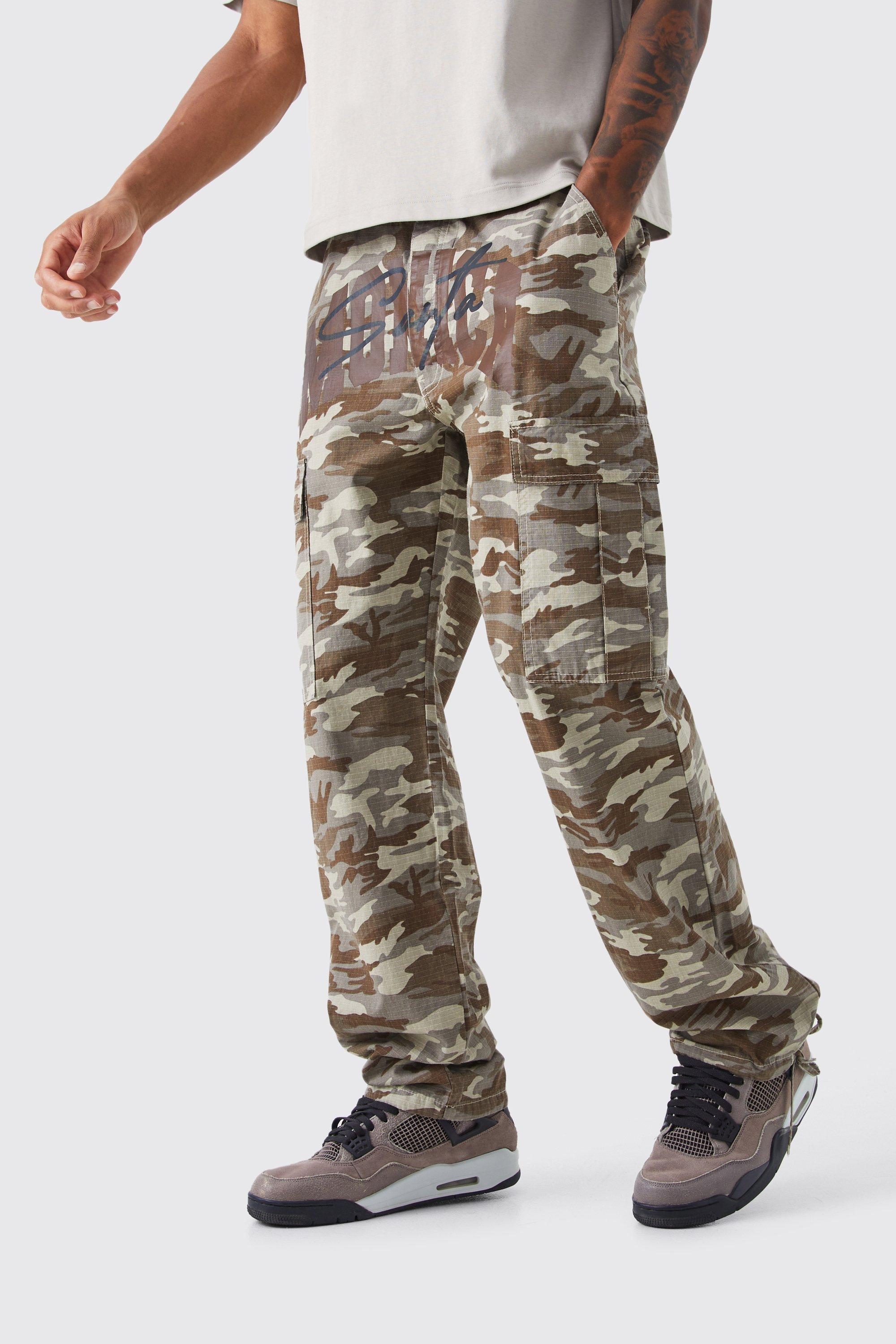 Elastic Waist Wide Fit Camo Cargo Pants