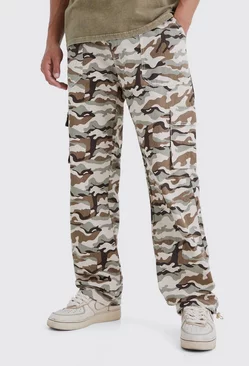 Sand Beige Tall Relaxed Cargo Pocket Camo Pants