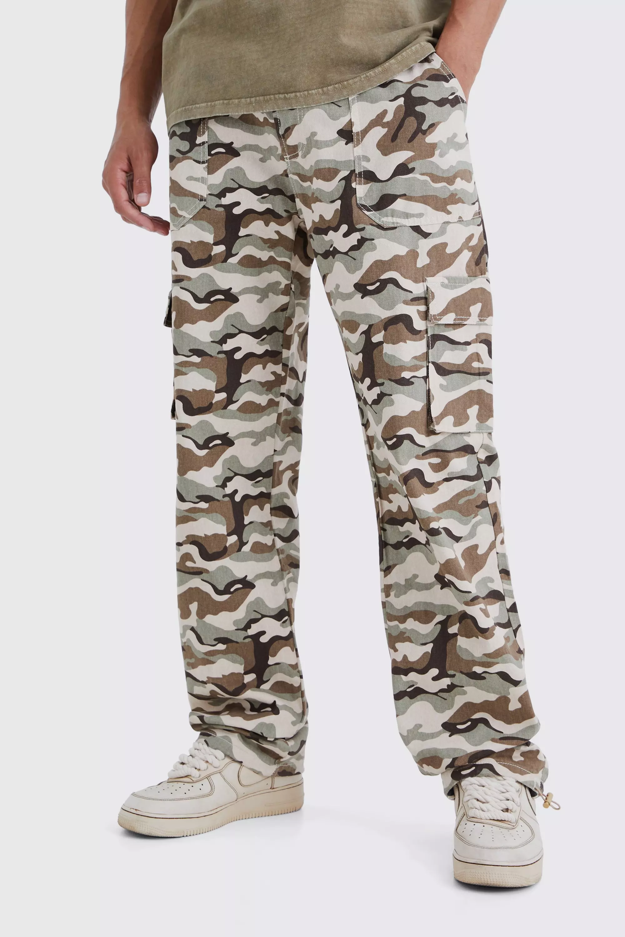 Tall Relaxed Cargo Pocket Camo Pants Sand