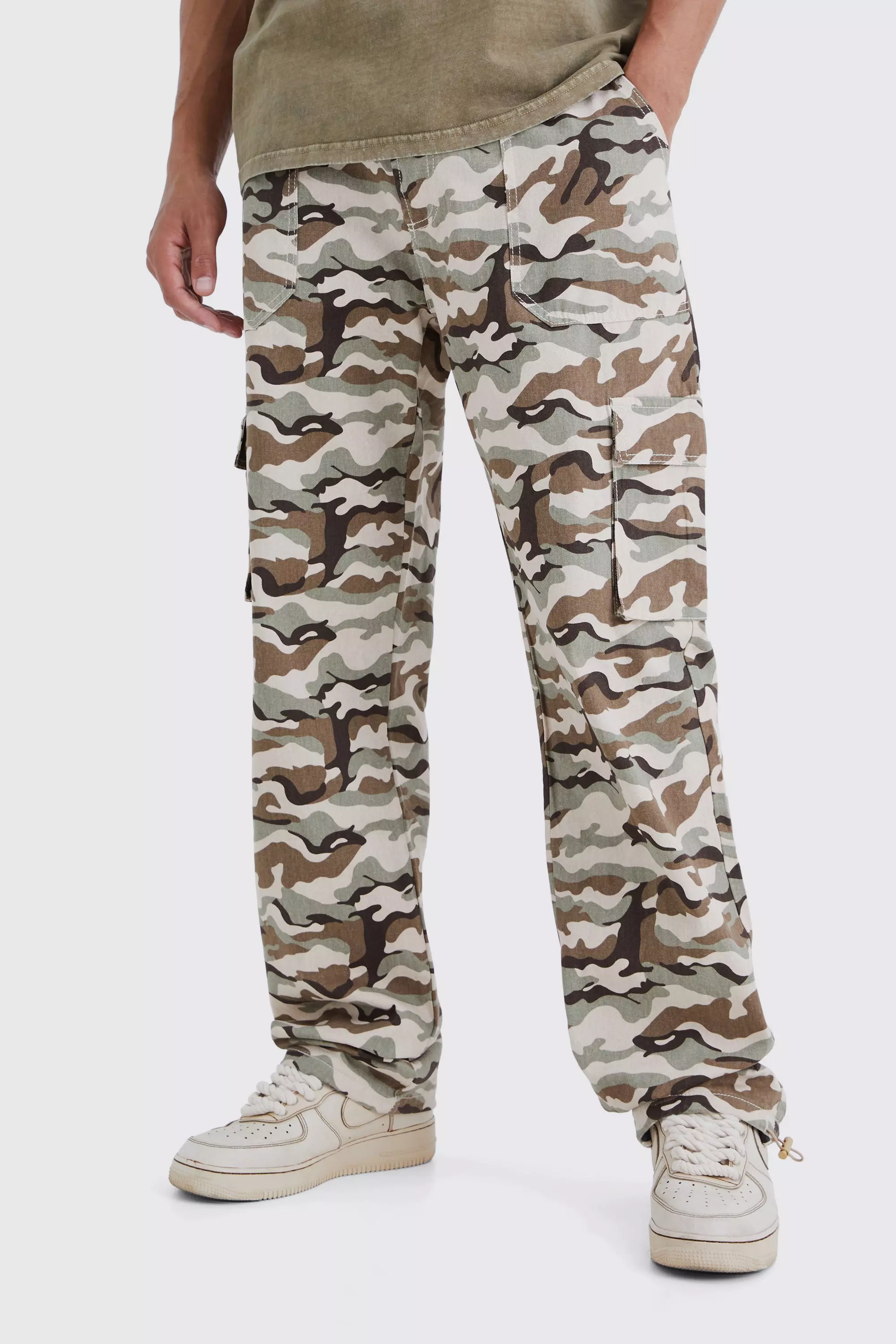 Sand Beige Tall Relaxed Cargo Pocket Camo Pants