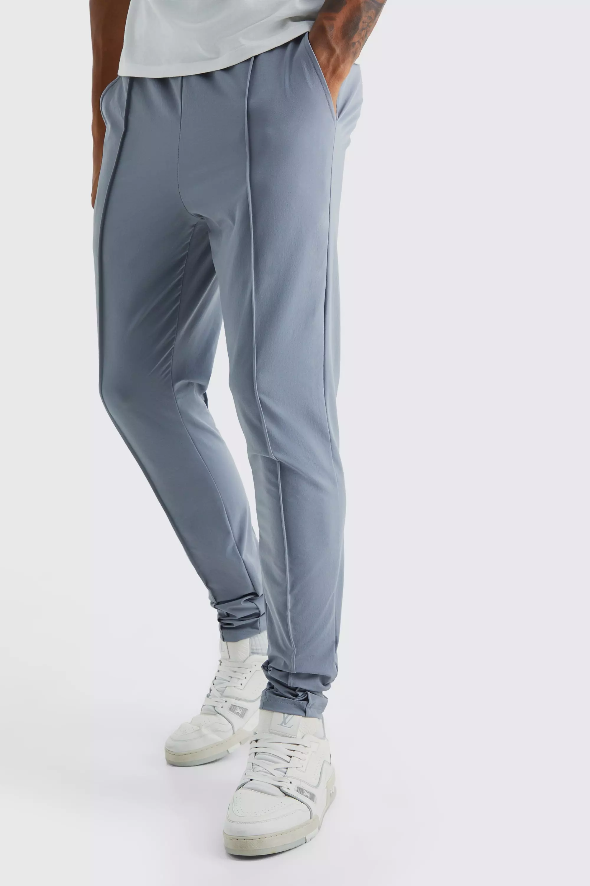 Light-grey Grey Tall Elastic Lightweight Stretch Skinny Pintuck Pants