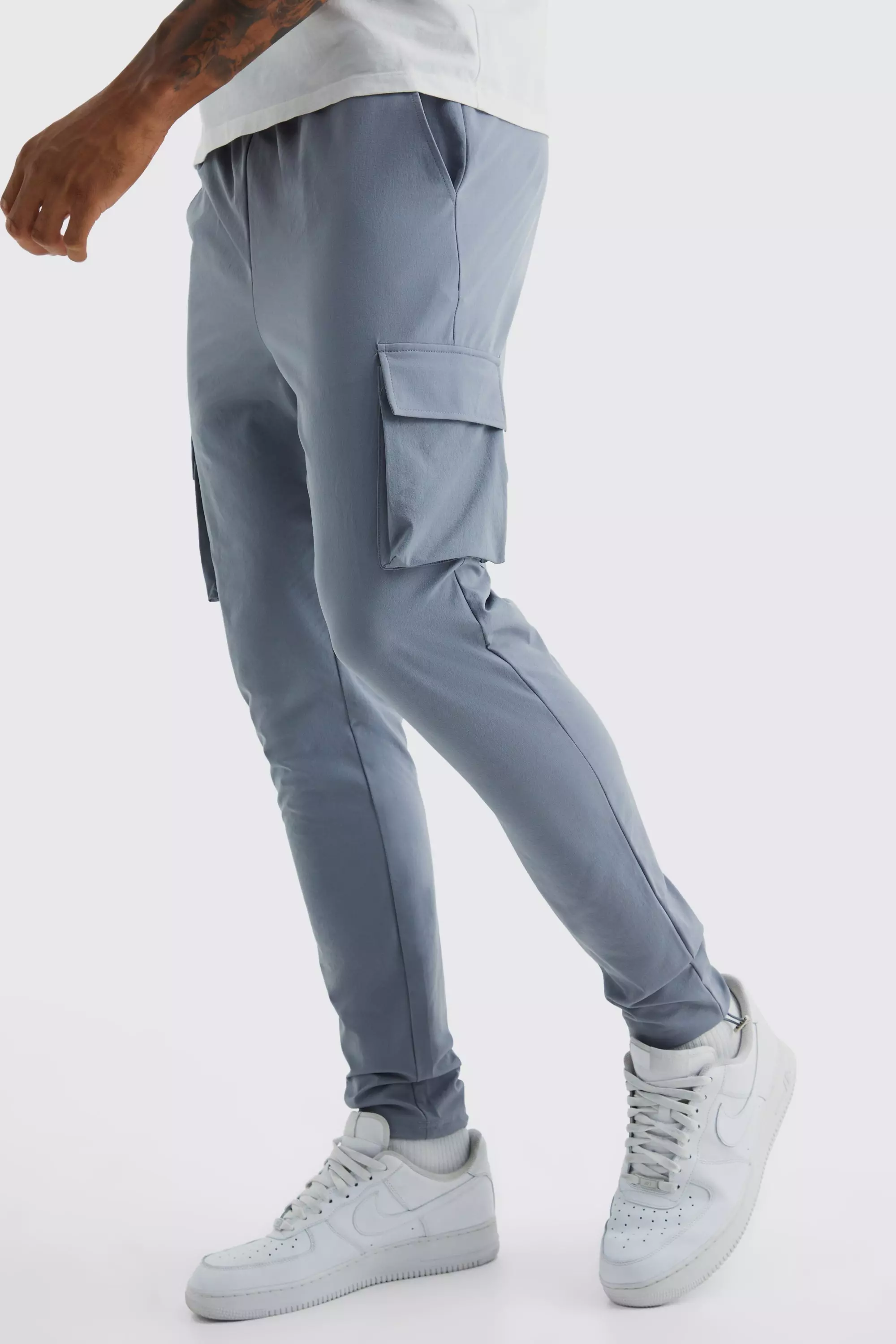 Grey Tall Elastic Lightweight Stretch Skinny Cargo Pants