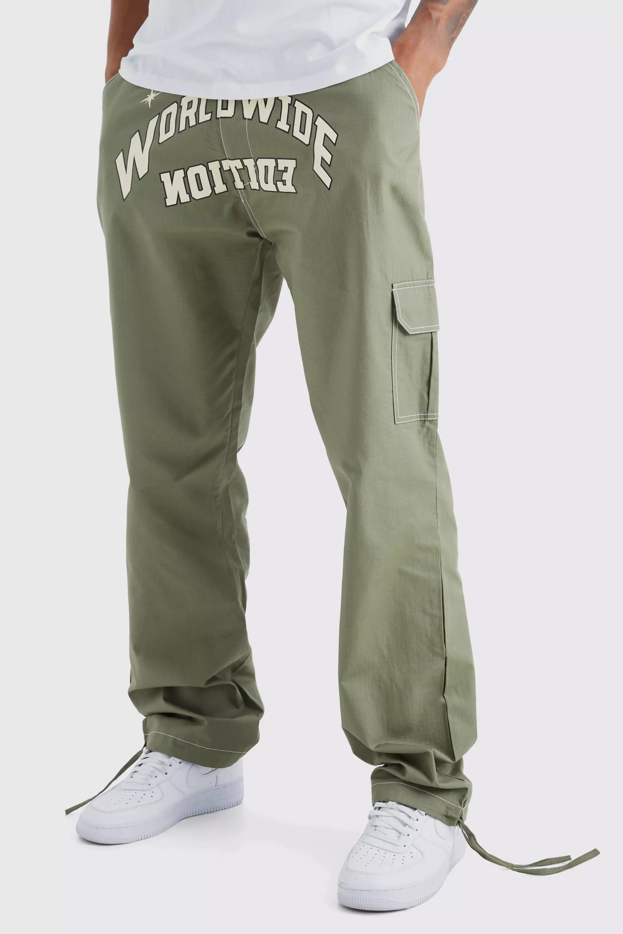 Khaki Tall Relaxed Ripstop Cargo Worldwide Print Pants