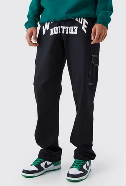Black Tall Relaxed Cargo Worldwide Print Pants
