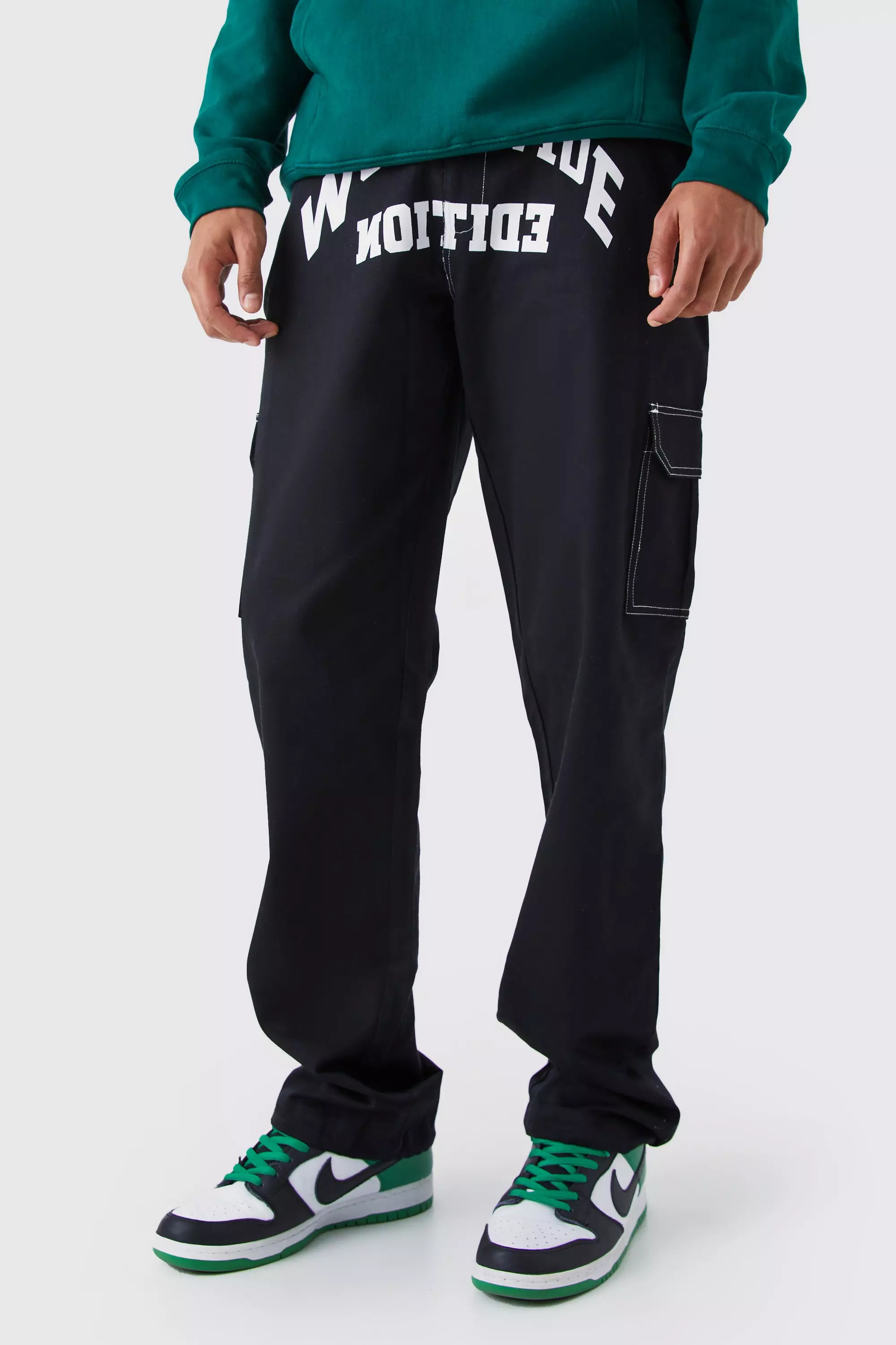 Tall Relaxed Cargo Worldwide Print Pants Black