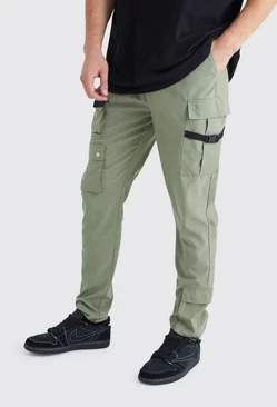 Tall Skinny Multi Pocket Cargo Buckle Pants Olive