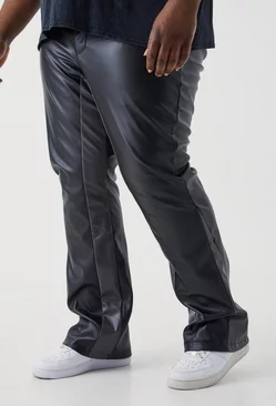 Black Plus Fixed Waist Slim Flare Gusset Pu Pants
