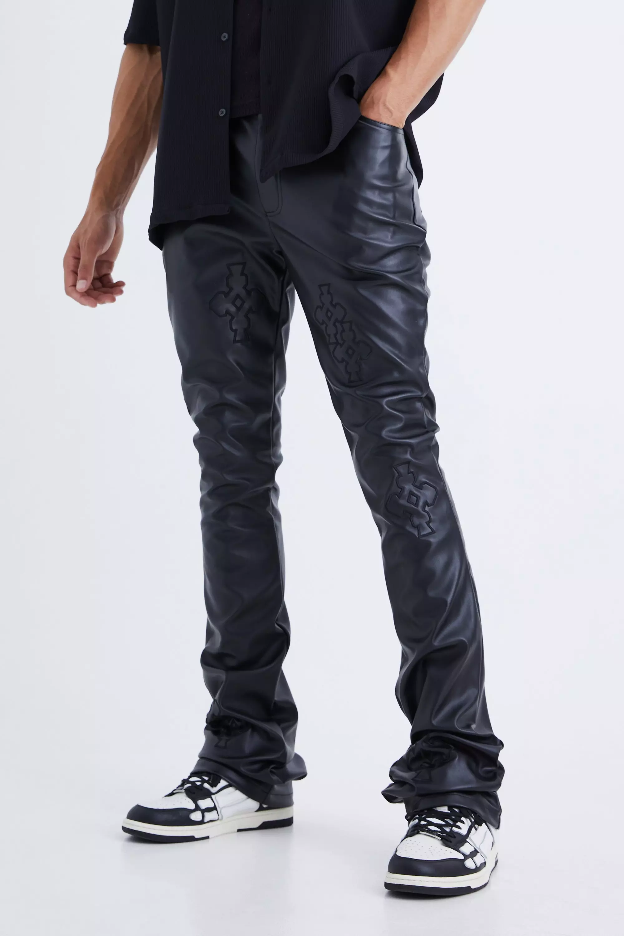 Black Tall Fixed Skinny Stacked Applique Pu Trouser alternative image