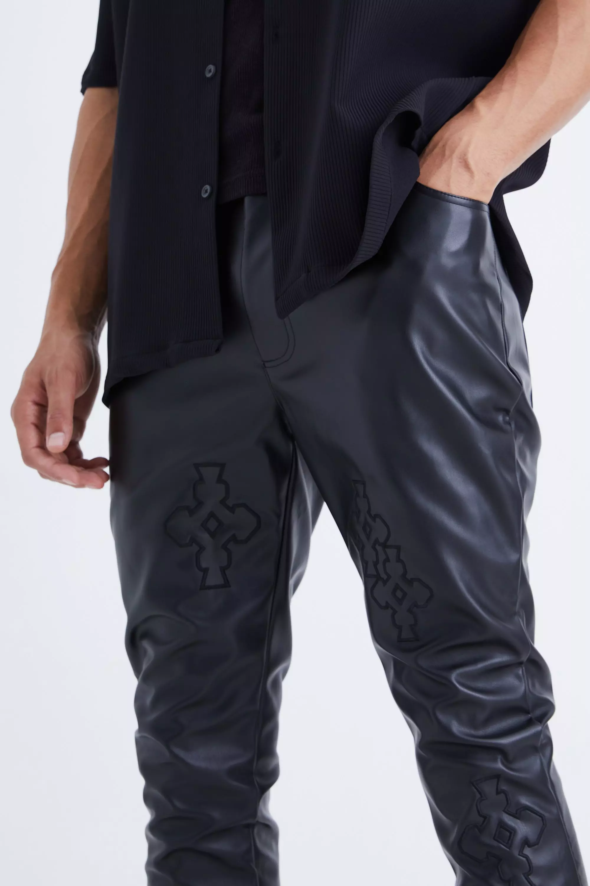 Black Tall Stacked Skinny Fit PU Broek alternatieve afbeelding