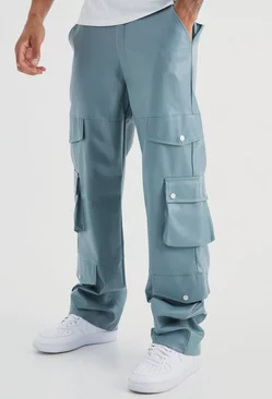 Teal Green Tall Fixed Relaxed Multi Cargo Pu Pants