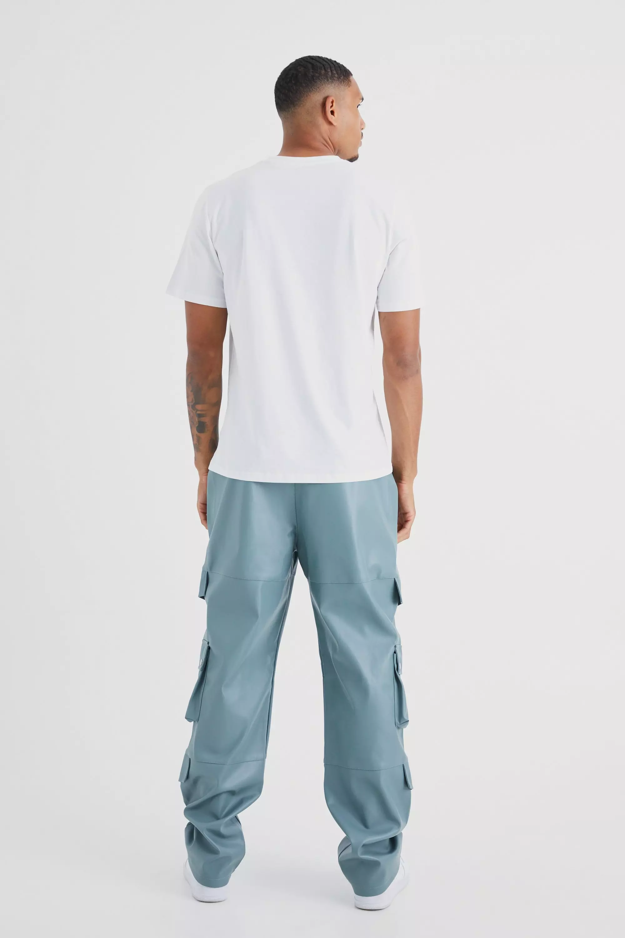 Teal Tall Fixed Relaxed Multi Cargo Pu Trouser alternative image