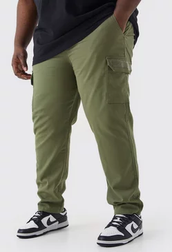Plus Elastic Comfort Felt Detail Cargo Pants Khaki