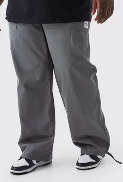 Plus Elastic Relaxed Long Ripstop Pants With Tab Charcoal