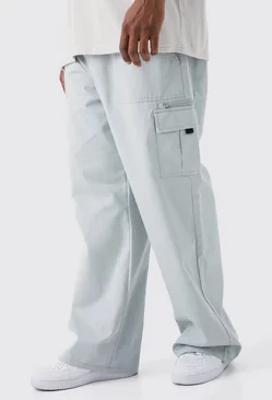 Grey Plus Elastic Ripstop Cargo Zip Pants