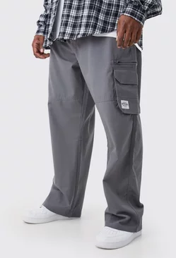 Charcoal Grey Plus Fixed Ripstop Cargo Zip Pants With Woven Tab