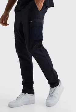 Black Tall Elastic Comfort Mesh Pocket Cargo Pants