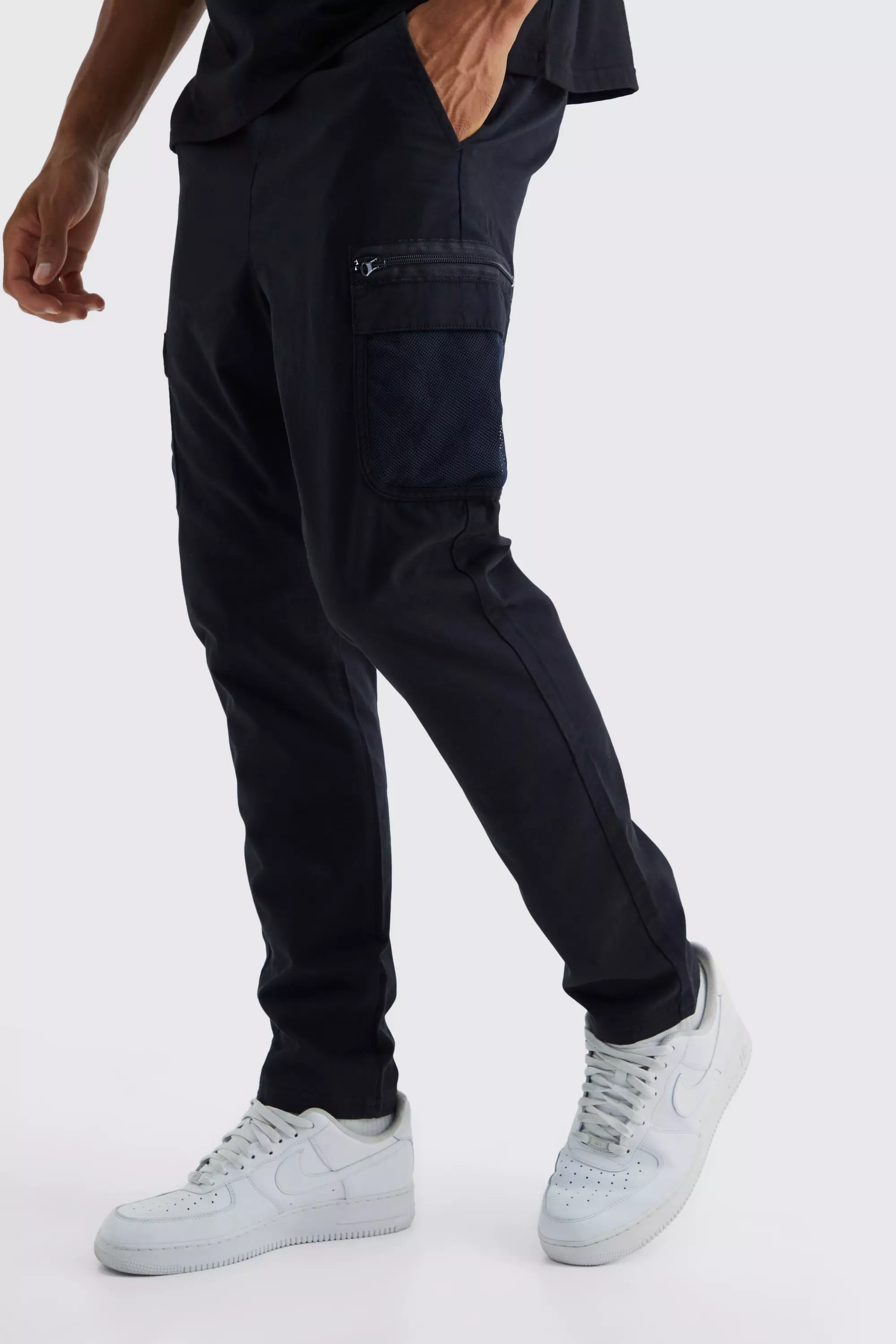 Tall Elastic Comfort Mesh Pocket Cargo Pants Black