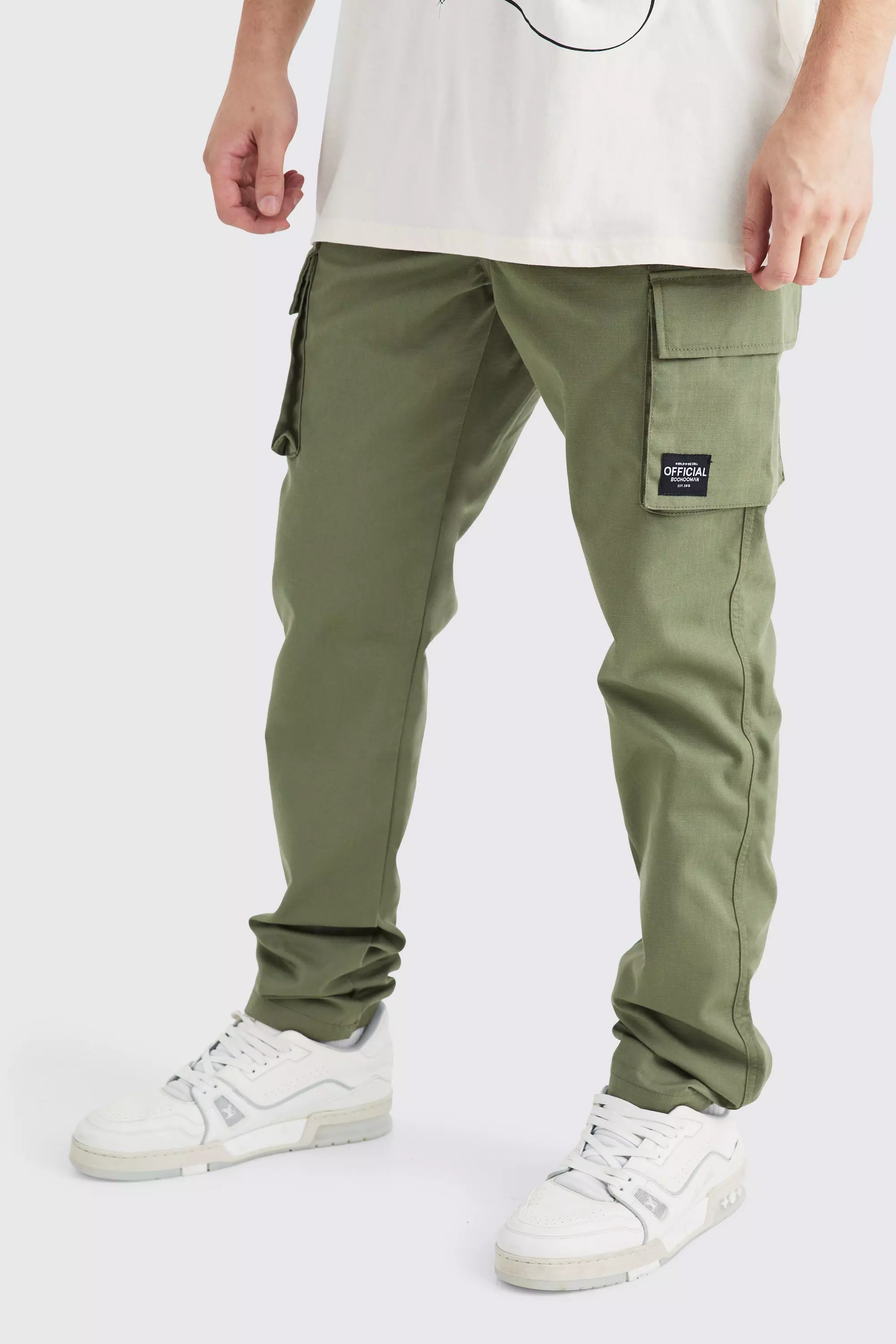 Khaki Tall Fixed Relaxed Ripstop Cargo Pants With Tab