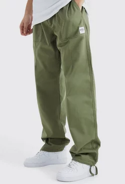 Khaki Tall Elastic Relaxed Long Ripstop Pants With Tab