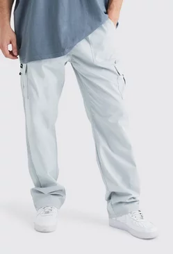 Grey Tall Elastic Ripstop Cargo Zip Pants