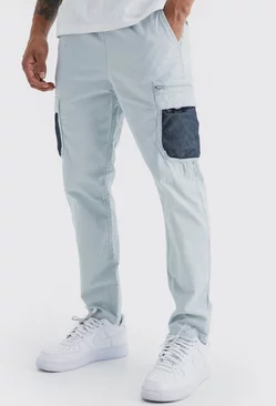 Elastic Comfort Mesh Pocket Cargo Pants Light grey