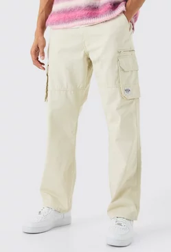 Fixed Ripstop Cargo Zip Trouser With Woven Tab Stone