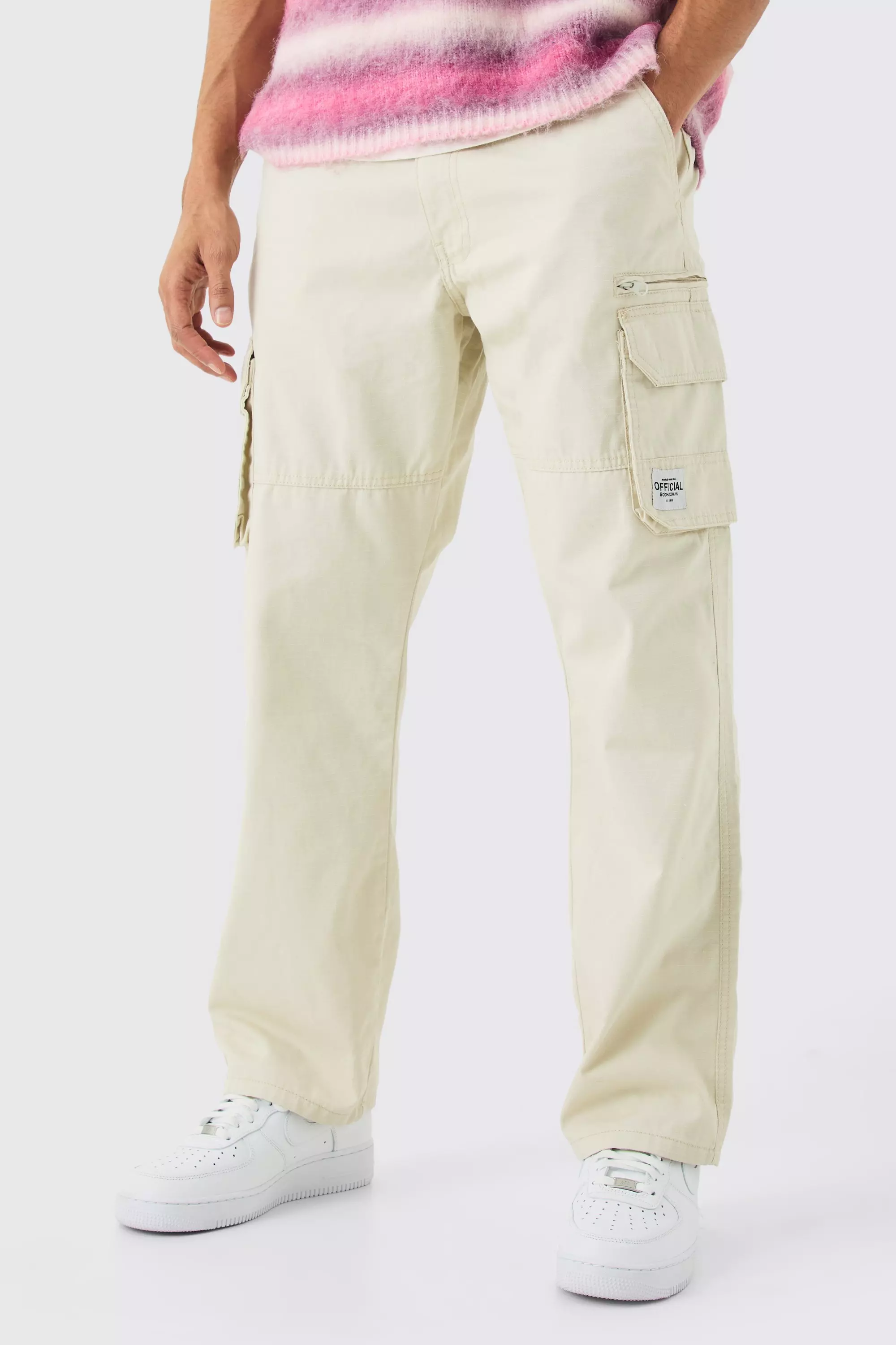 Slim Zip Flare Gusset Multi Cargo Camo Pants